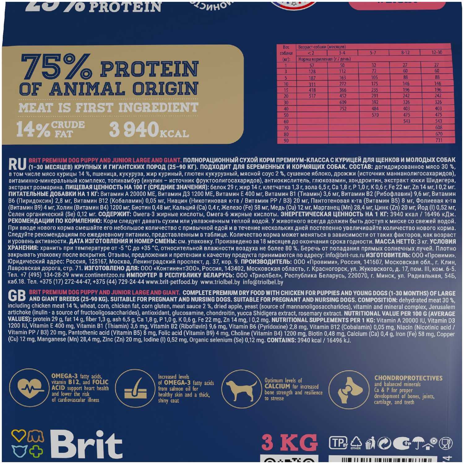Корм для щенков и молодых собак Brit Premium (курица) фотография 1