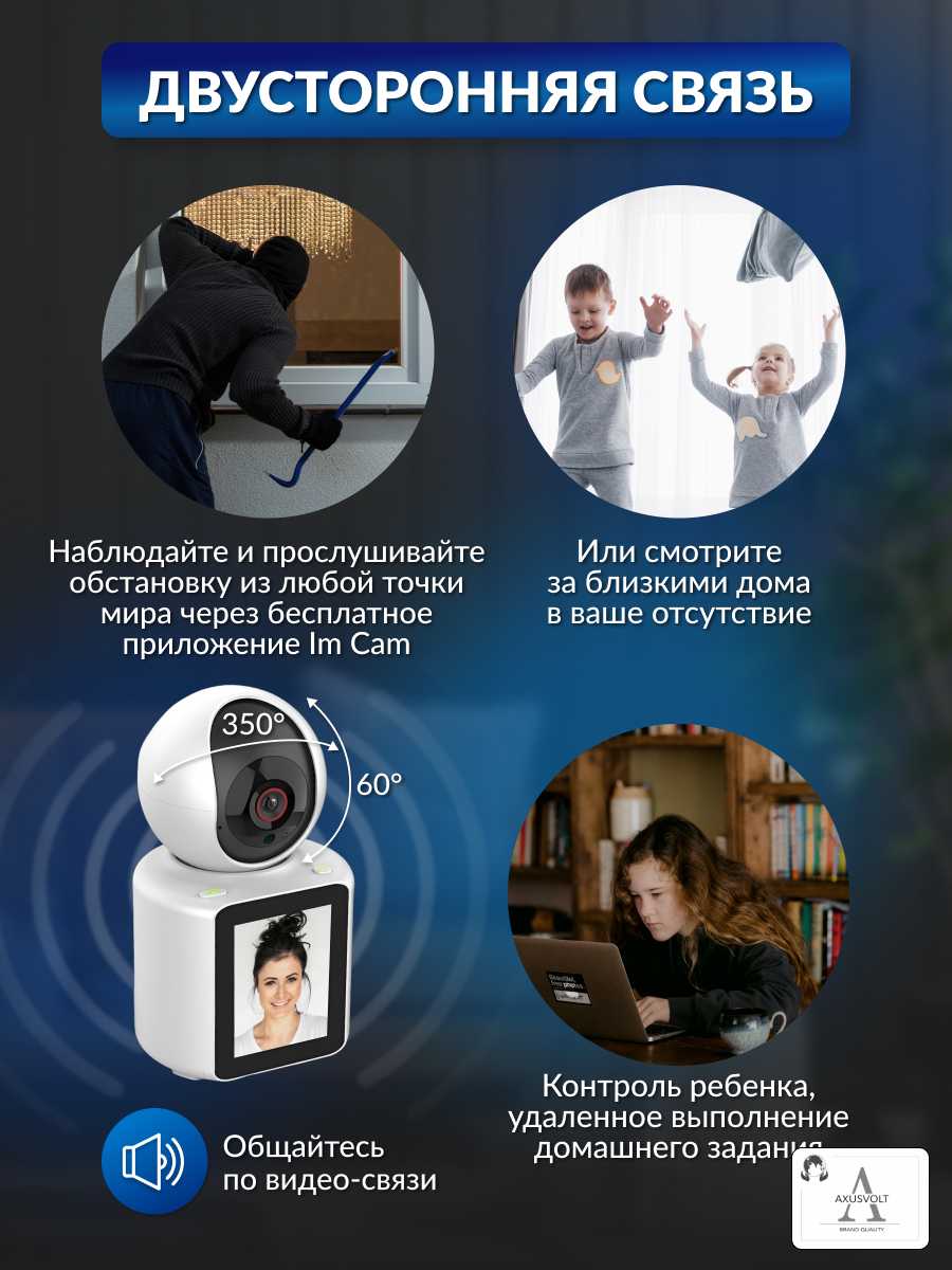 Умная домашняя камера Wi-Fi с видеоняней 5 МП с монитором, обратной связью и ночным видением фотография 4