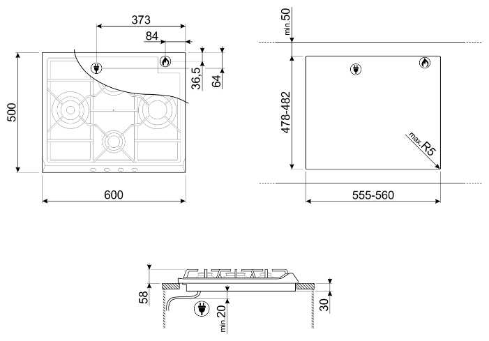 Газовая варочная панель smeg SER60SGH3 фотография 1