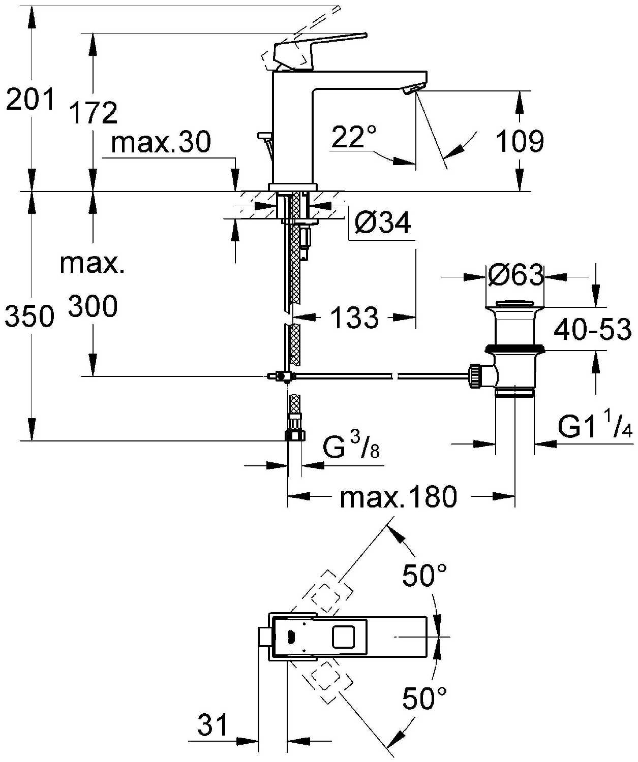 Смеситель для ванны Grohe Eurocube 23445000, рычажный фотография 4