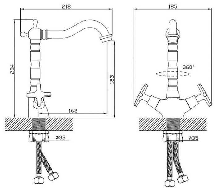 Смеситель на кухню Diadonna D80-744351 с высоким изливом, керамические кран-буксы, хром, крепление гайка фотография 1