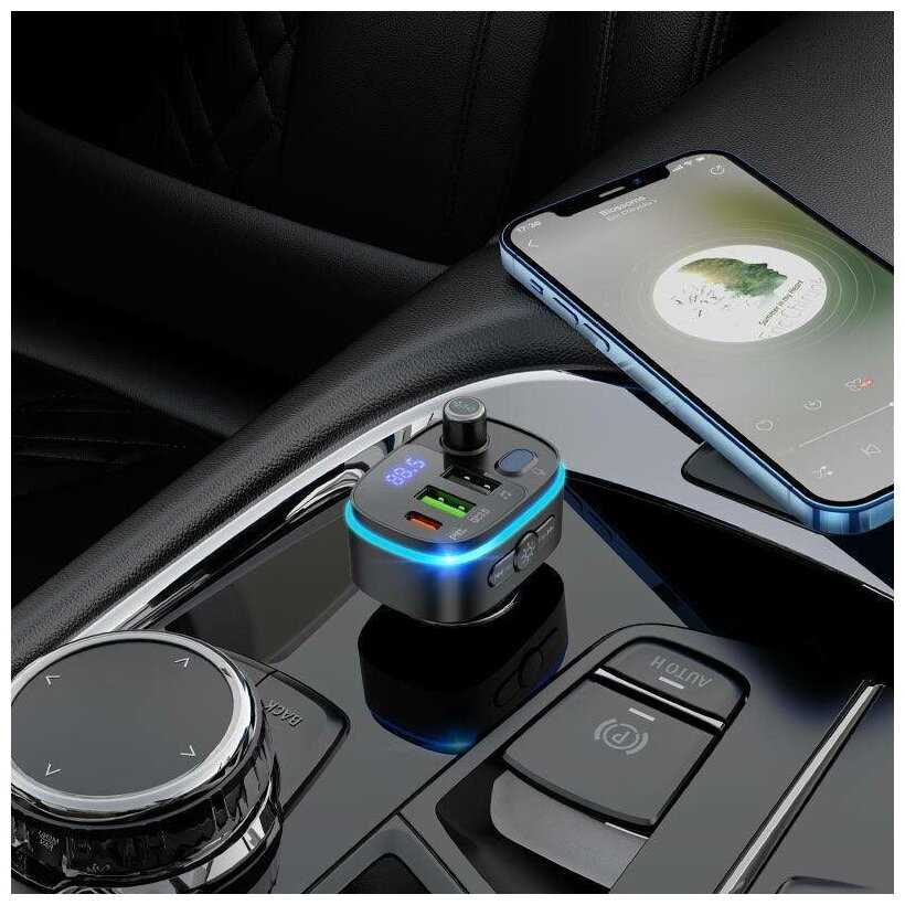 FM-трансмиттер Bluetooth E62 с быстрой зарядкой QC3.0 USB и PD 20W Type-C / Bluetooth 5.0 модулятор c LED подсветкой фотография 6