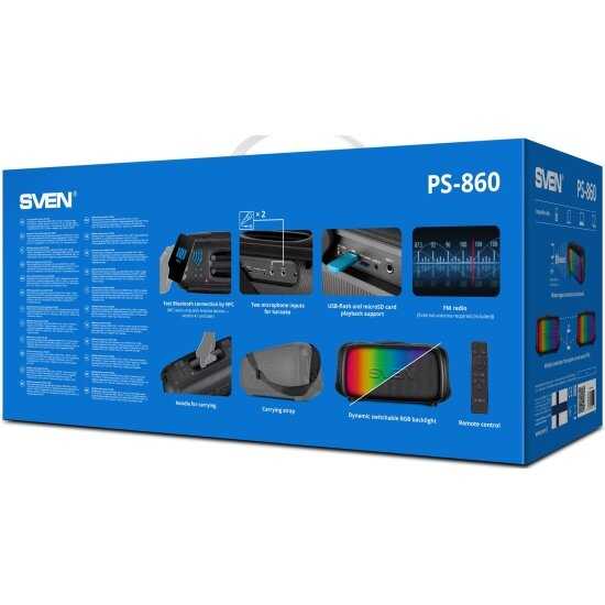 Беспроводная портативная Bluetooth колонка SVEN PS-860 (FM-радио, USB flash, microSD, TWS, пульт ДУ) 100 Вт фотография 2