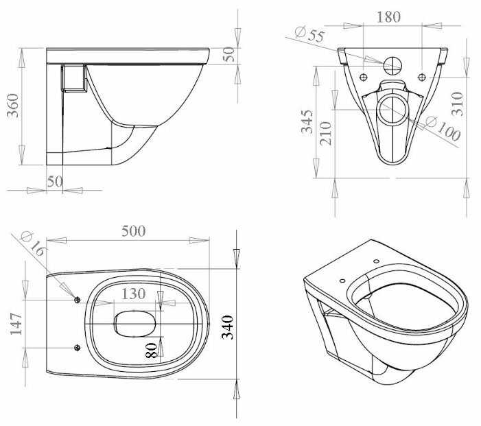Чаша унитаза подвесная IDDIS Odyssey Nova ODNDpSEi25 с горизонтальным выпуском фотография 1
