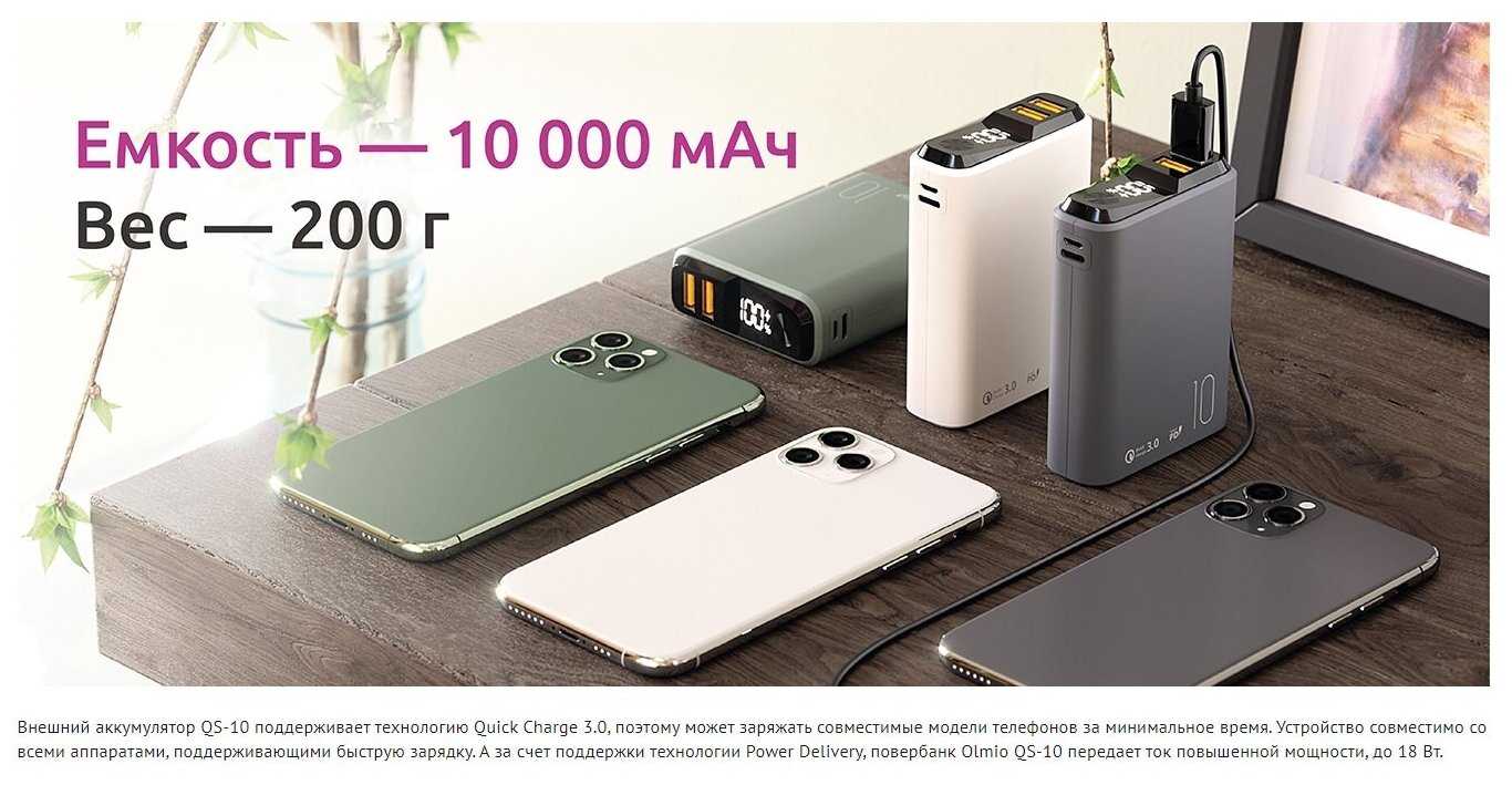 Внешний аккумулятор Olmio QS-10 20W 10000 mAh темно-синий фотография 9