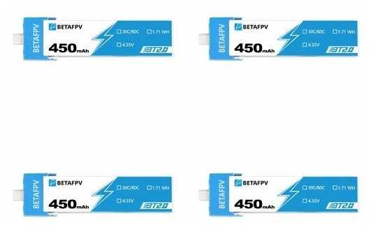 Аккумулятор BETAFPV 450 mAh BT2.0 1S 3.7V 30C HV LiPo (4шт) фотография 1
