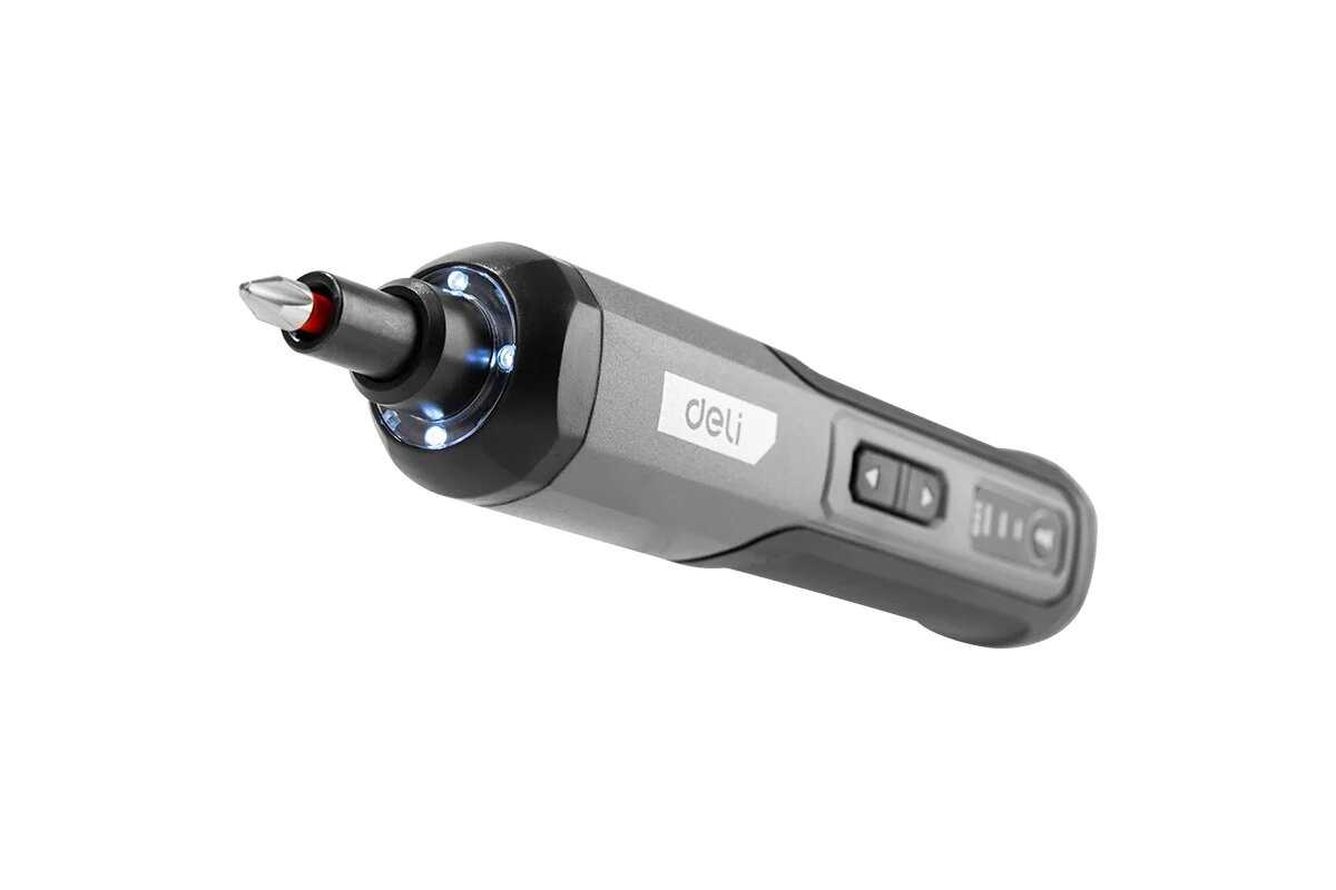 Отвертка аккумуляторная Deli Отвертка аккумуляторная прямая DL-DP04-E1B2 (3,6В, 2А/ч, 5Нм, реверс, подсветка, кейс) фотография 3