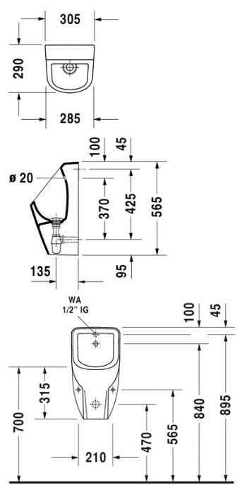 Писсуар подвесной DURAVIT D-Code 082930 с горизонтальным выпуском фотография 1