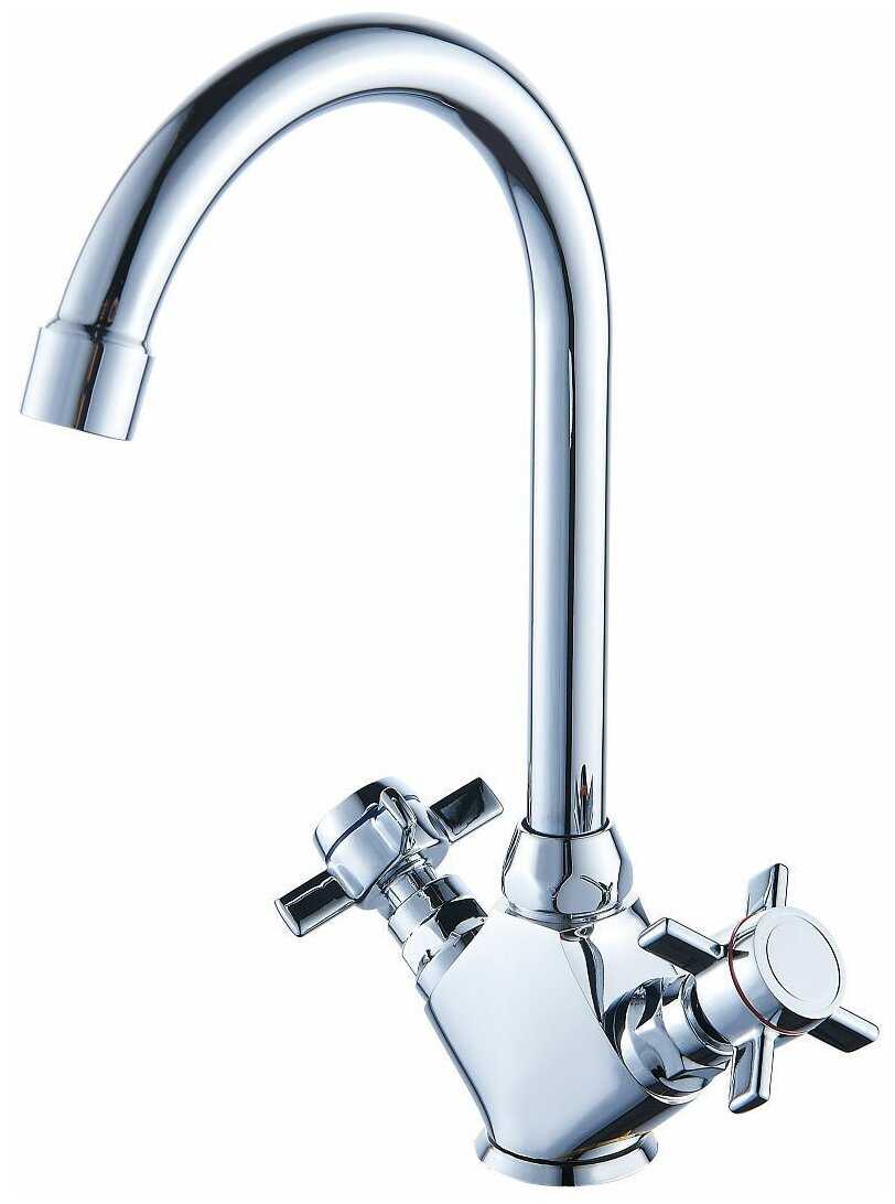 Смеситель на кухню Diadonna D80-743352 с высоким изливом, керамические кран-буксы, хром, крепление гайка
