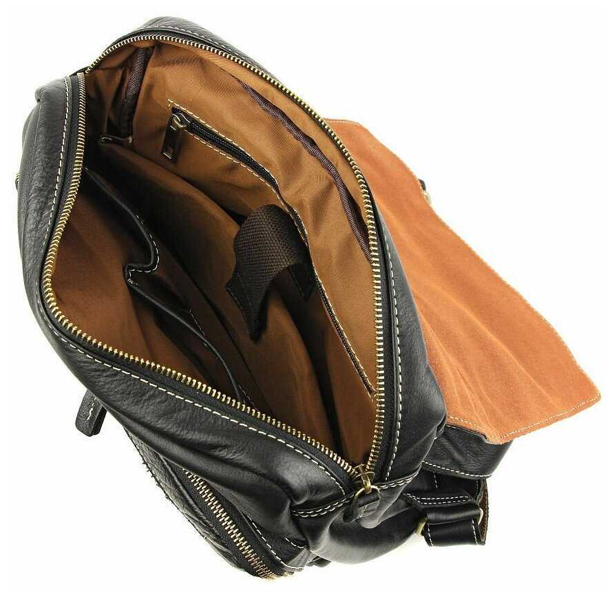 Рюкзак кожаный мужской городской для ноутбука Capsa с 3 наружными карманами и клапаном фотография 6
