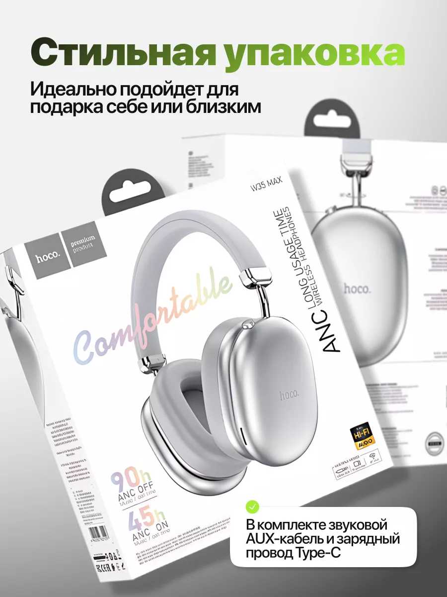 Наушники беспроводные накладные Hoco W35 MAX с активным шумоподавлением (ANC) фотография 18