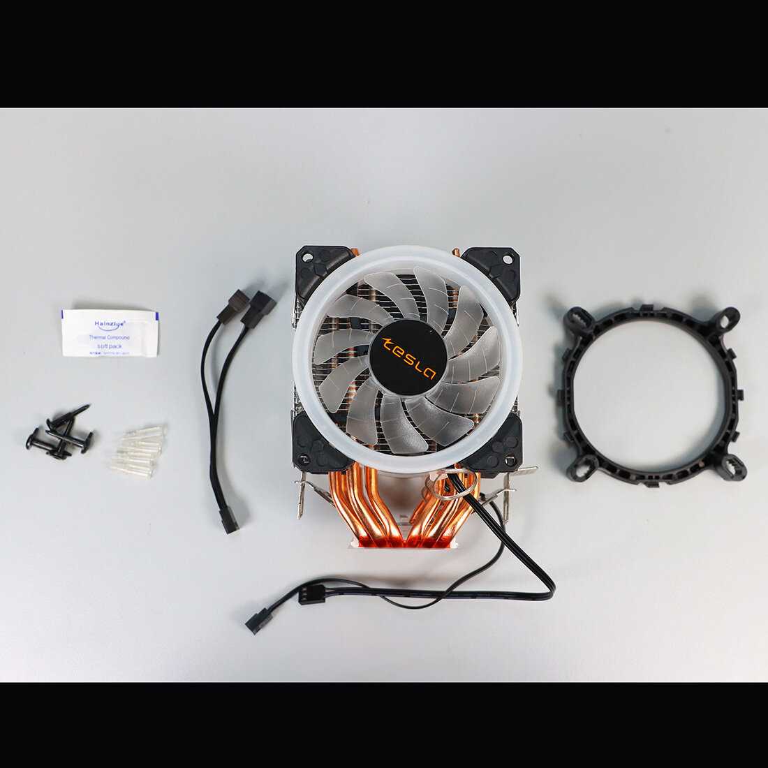 Кулер для процессора TESLA 620RGB (2х92мм, 2200rpm, 3-pin, Al+Cu) фотография 7