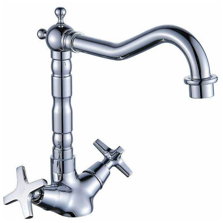 Смеситель на кухню Diadonna D80-744351 с высоким изливом, керамические кран-буксы, хром, крепление гайка