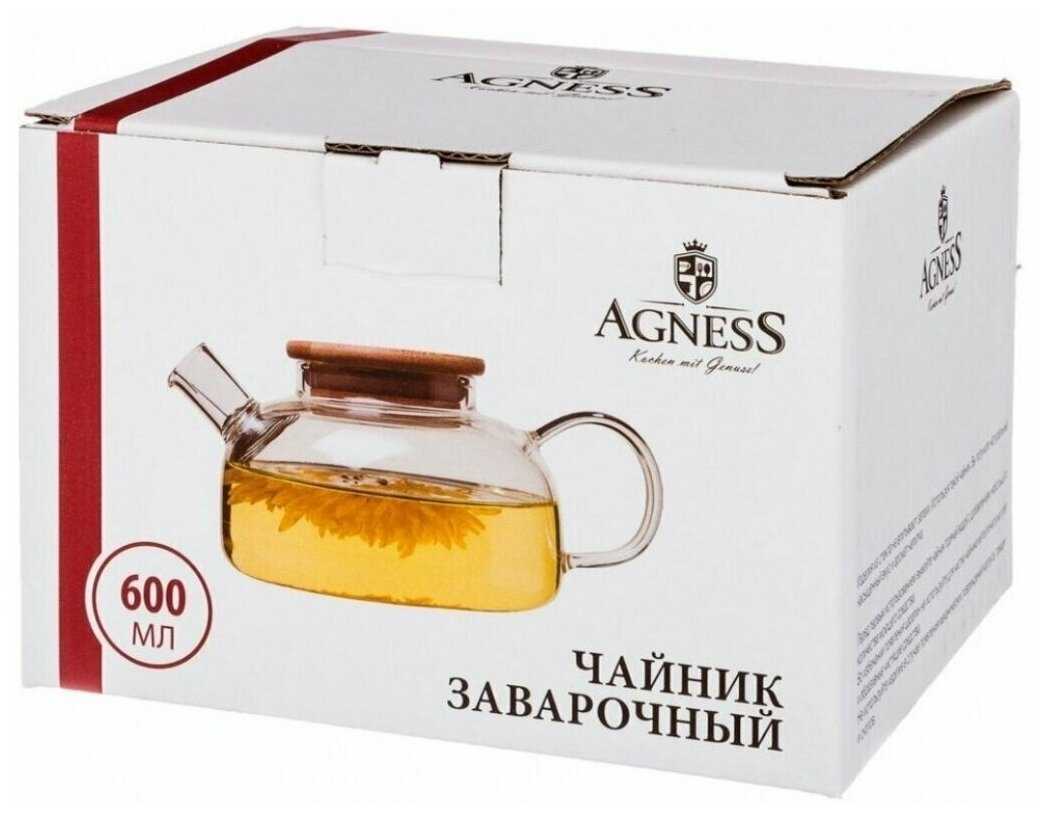 Agness Заварочный чайник с бамбуковой крышкой 250-119, 600 мл фотография 2