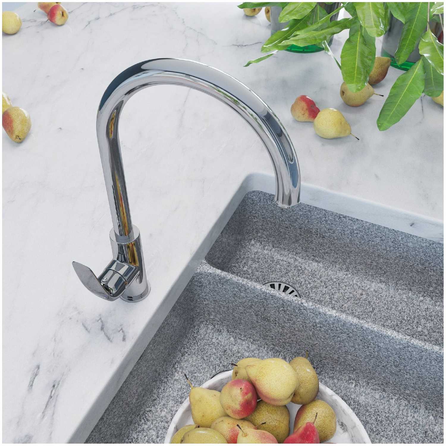 Смеситель для кухни AVRORA Glade AV3021 с высоким поворотным изливом фотография 3