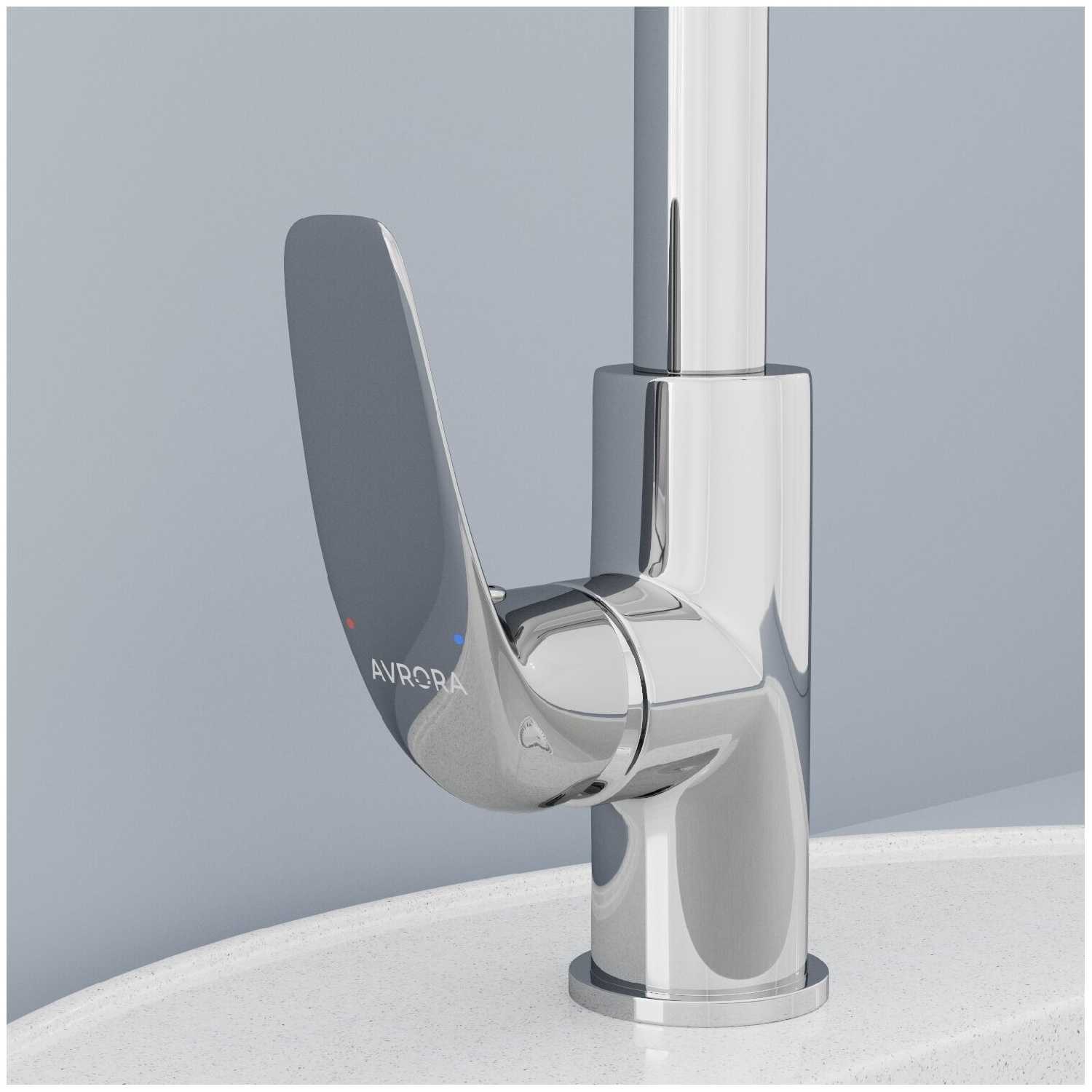 Смеситель для кухни AVRORA Glade AV3021 с высоким поворотным изливом фотография 4
