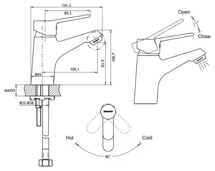 Смеситель для раковины (умывальника) Bravat Eco F1111147C (EC1926), рычажный фотография 1