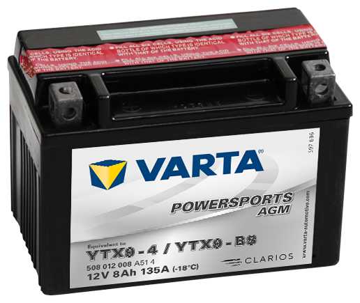 Мото аккумулятор VARTA Powersports AGM, 508 012 008
