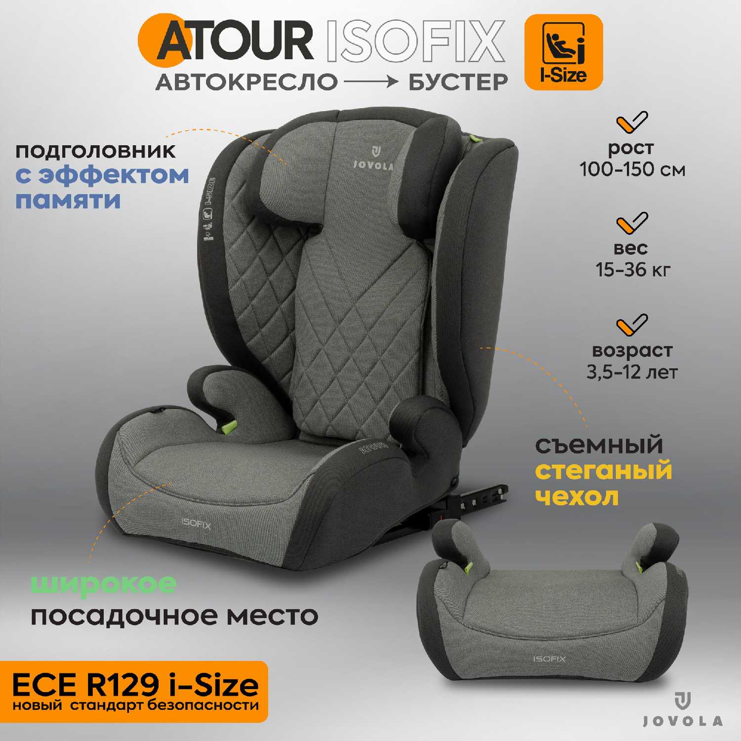Автокресло бустер Jovola Atour I-Size Isofix фотография 19