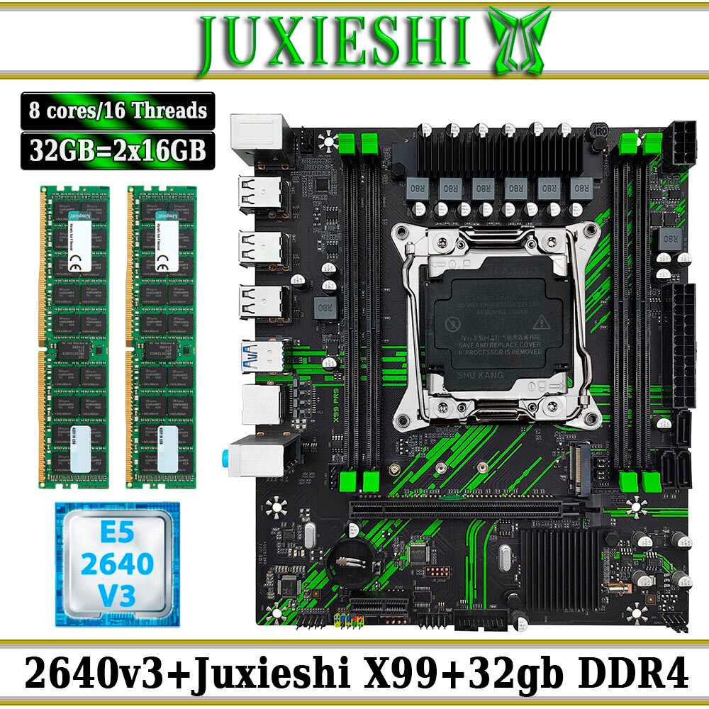 Комплект материнская плата Juxieshi X99 PR9 (Xeon 2640V3, 16GB DDR4 ECC)