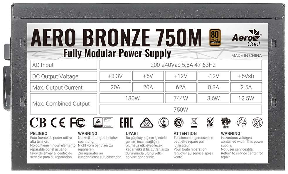 Блок питания AeroCool Aero Bronze 750M 750W фотография 5