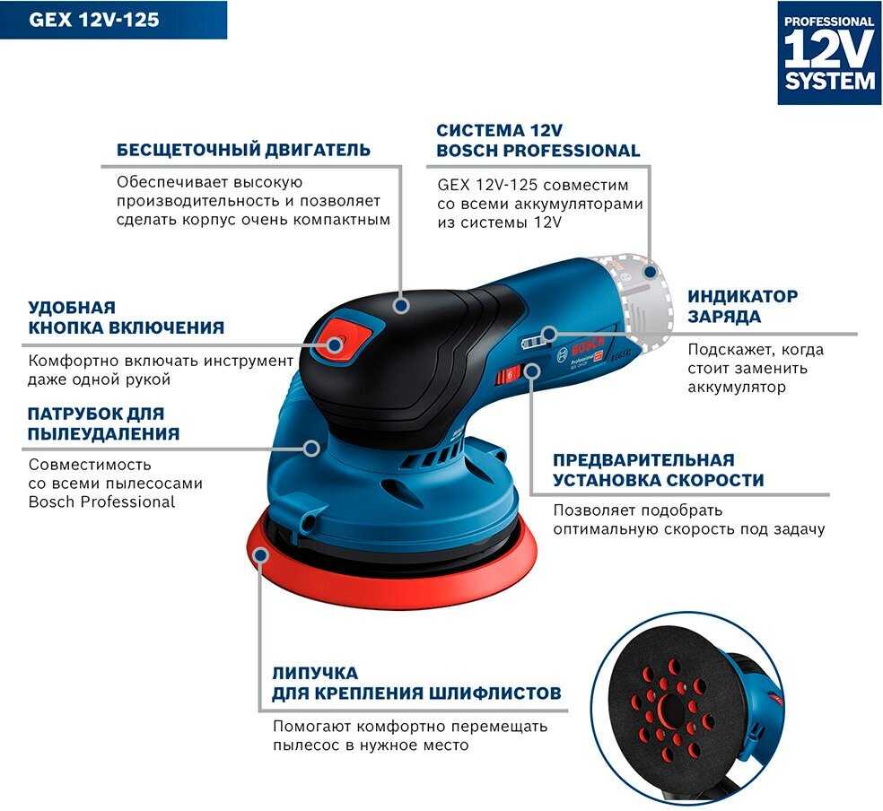 Шлифмашина для стен и потолков BOSCH GEX 12V-125 (0601372101) фотография 14