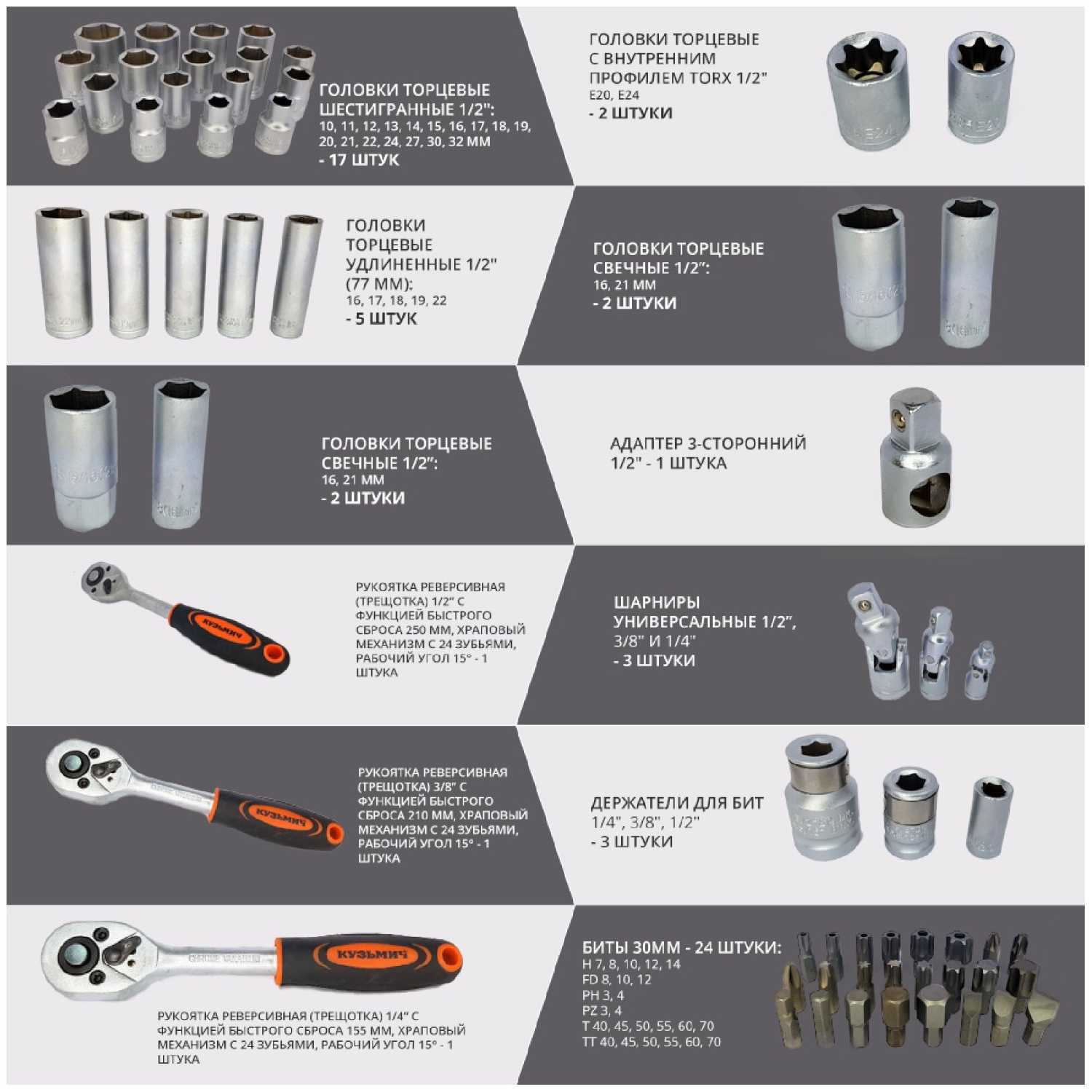 Набор строительных инструментов Кузьмич НИК-016/172 фотография 7