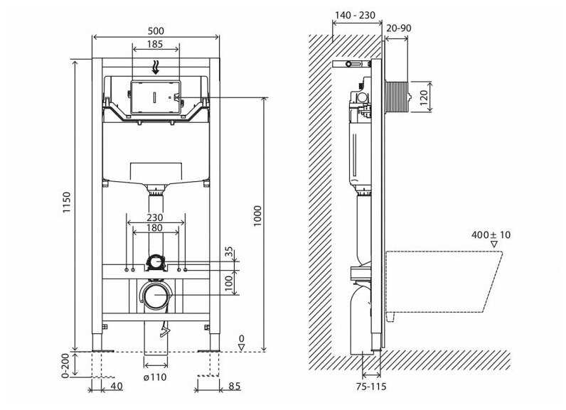 Инсталляция BELBAGNO для подвесного унитаза BB001-120 фотография 3