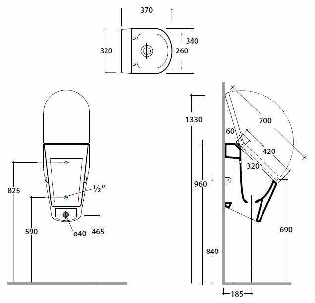 Писсуар подвесной GLOBO Forty3 FO030.BI с горизонтальным выпуском фотография 1