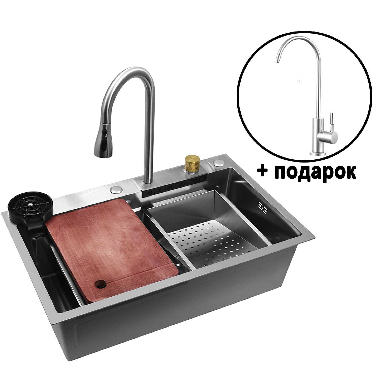 Многофункциональная мойка для кухни WISENT WG37545-S (75x45) фотография 12