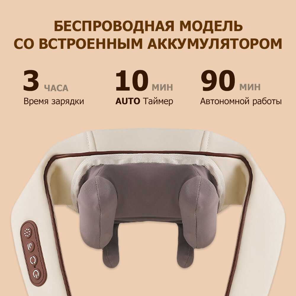 Массажер для шеи и плеч электрический KZ0310, с 6 роликами, щипковым механизмом и ИК прогревом, беспроводной фотография 11