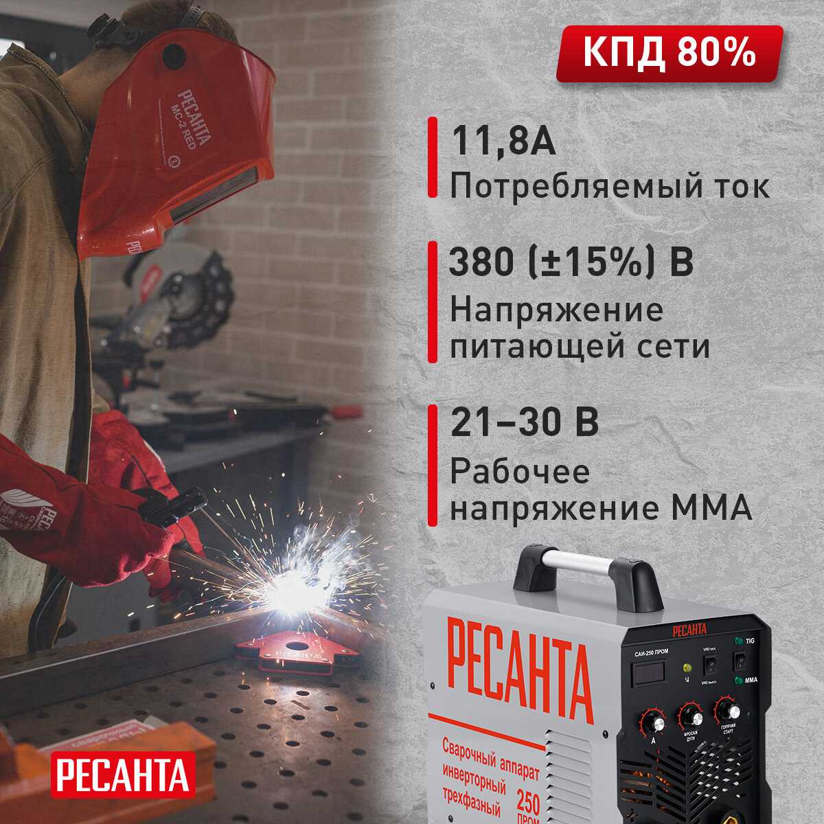 Сварочный аппарат Ресанта САИ-250 (ММА, TIG, 250 А, ПВ - 70%) фотография 11