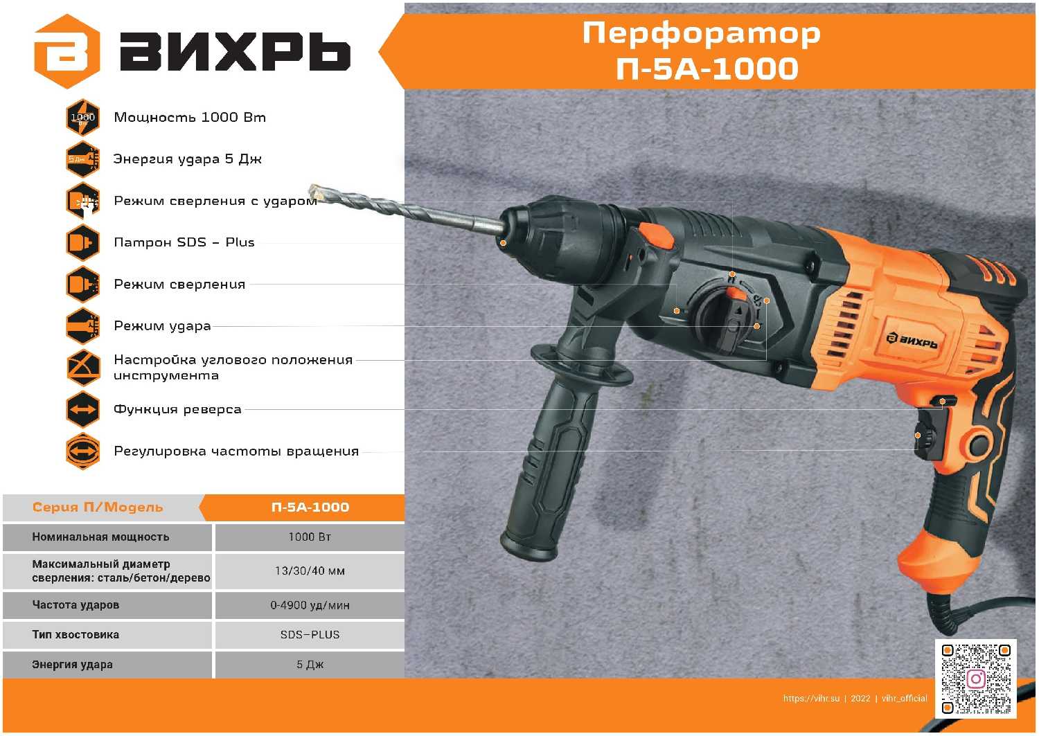 Перфоратор ВИХРЬ П-5А-1000 (72/3/11) фотография 10