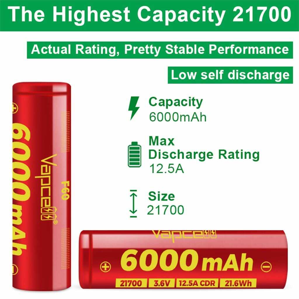 Аккумулятор Vapcell F60 21700 (6000 mAh 12.5A) фотография 8