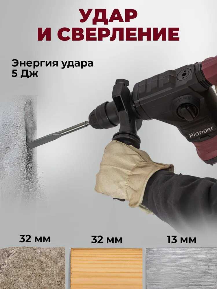 Перфоратор электрический Pioneer RH-M1500V-01C [SDS-plus, 1500 Вт, 5 Дж, 3 режима, 6 скоростей] фотография 3