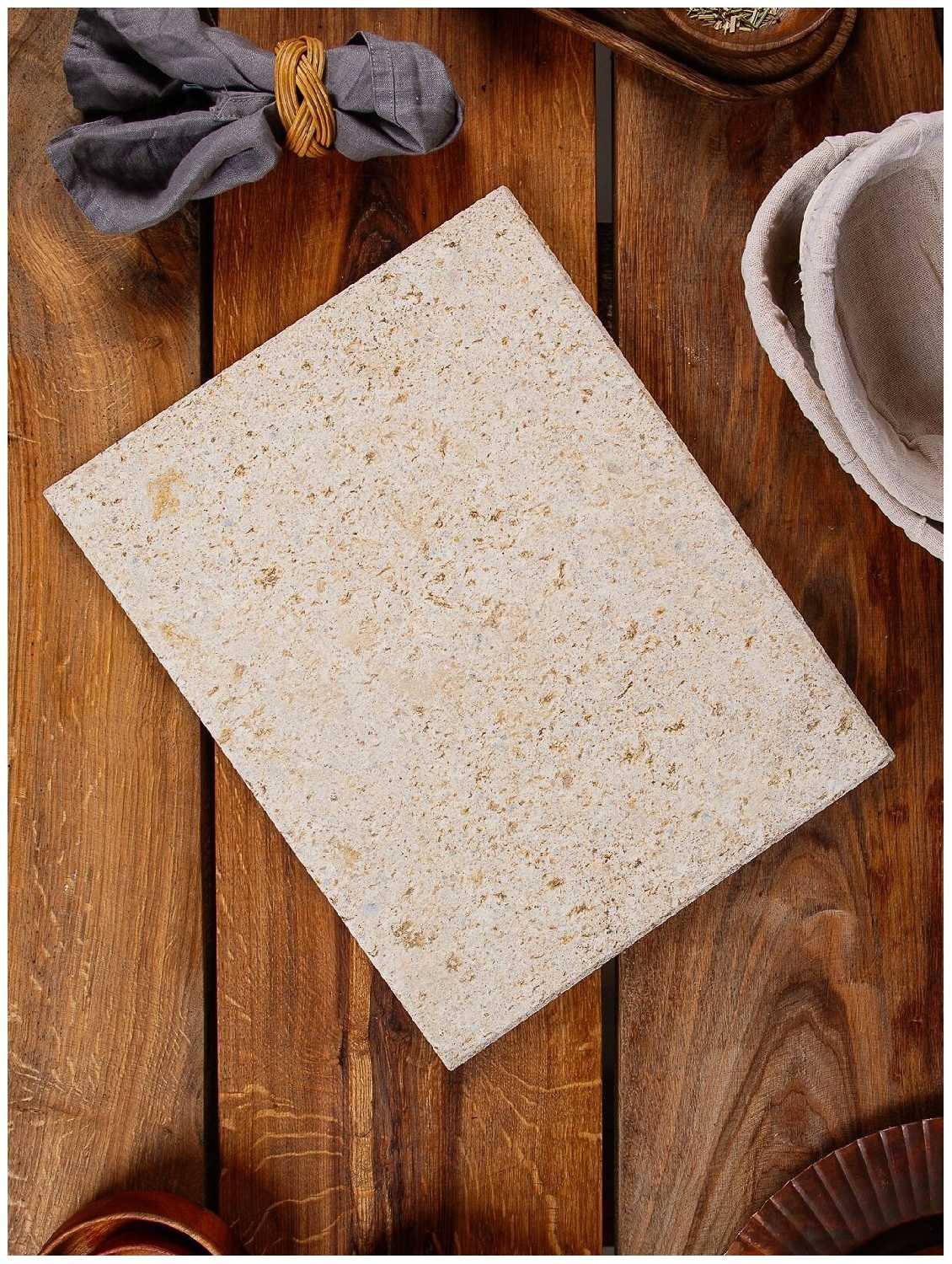 Набор: вулканический пекарский камень для выпечки B.Baker 32x36x2 см + лопатка + тефлоновый коврик фотография 2