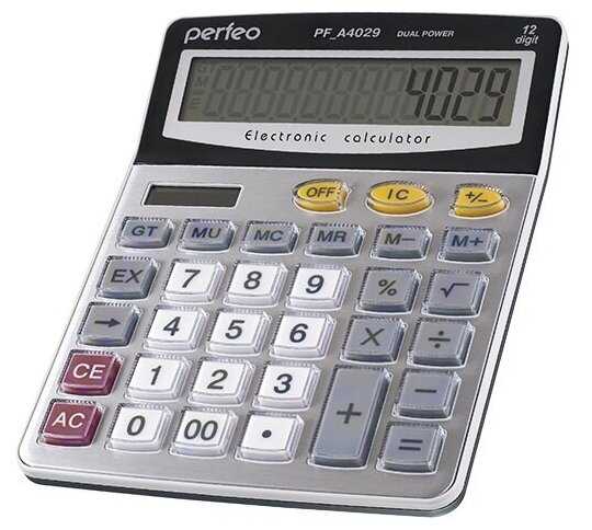 Калькулятор Perfeo (PF_A4029) бухгалтерский; 12-разр, GT (серебро) PF_A4029
