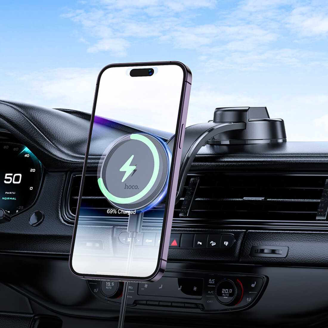 Держатель автомобильный на торпеду HOCO HW25 [магнитный с беспроводной зарядкой] фотография 6