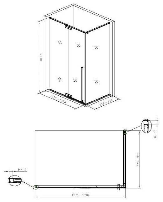 Душевой уголок Aquanet Ideal AE-AXC94MB-S-B 1400x900, прозрачное стекло фотография 2