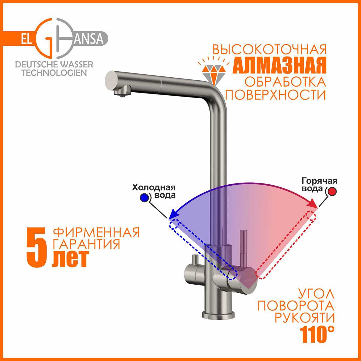Высокий смеситель для кухни Elghansa KF151-311 фотография 1