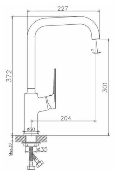 Haiba Смеситель для кухни с длиным поворотным изливом, серый металик фотография 1