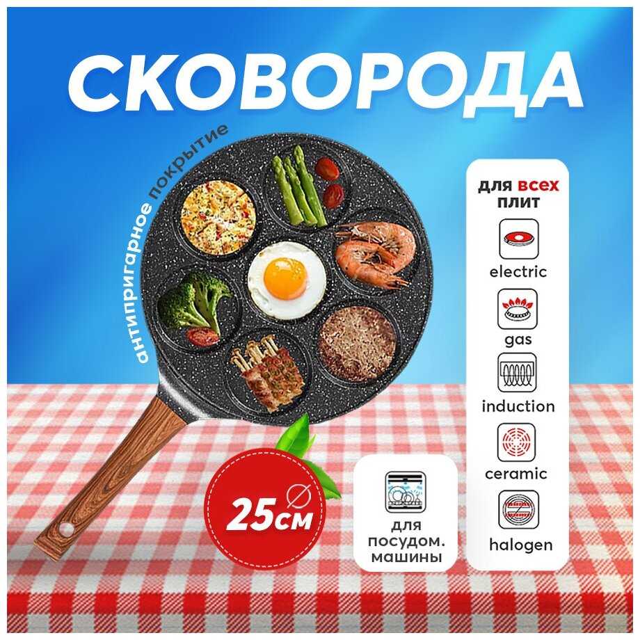 Сковорода для оладий, завтраков, яичницы, сковорода для панкейков, сковорода антипригарная 25 см