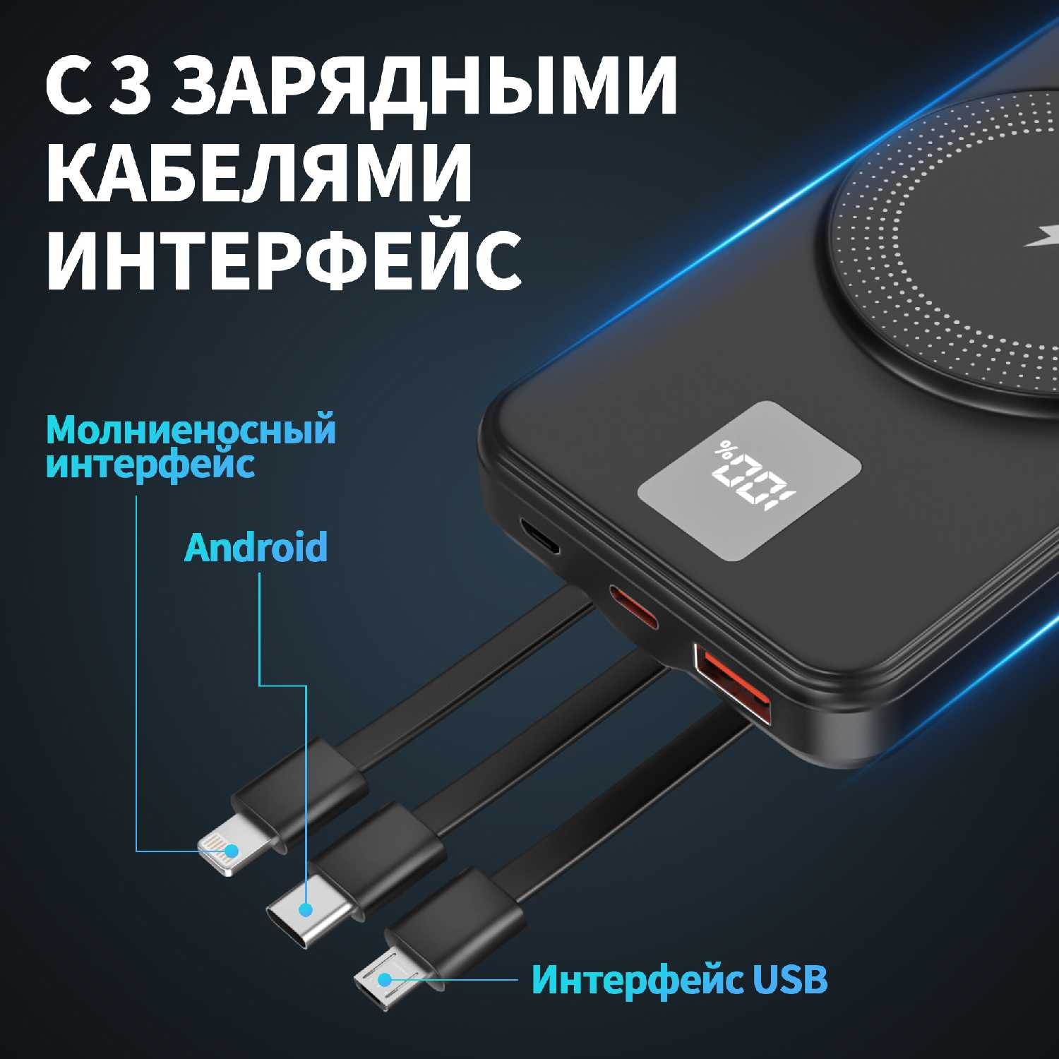 Цифровой дисплей Powerbank мощностью 15 Вт (10000 мАч) фотография 7