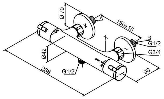 Смеситель для душа damixa Space 57400 (хром), вентильный фотография 1