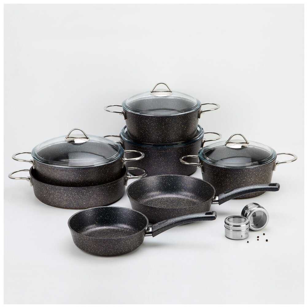 Сковорода Agness глубокая с антипригарным мраморным покрытием, серия granite, 26х6,5 см (952-014) фотография 2