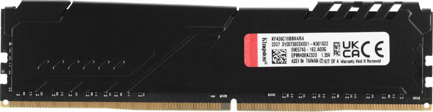 Оперативная память Kingston Fury Beast DDR4 3600 МГц 4x16 ГБ (KF436C18BBK4/64) фотография 4