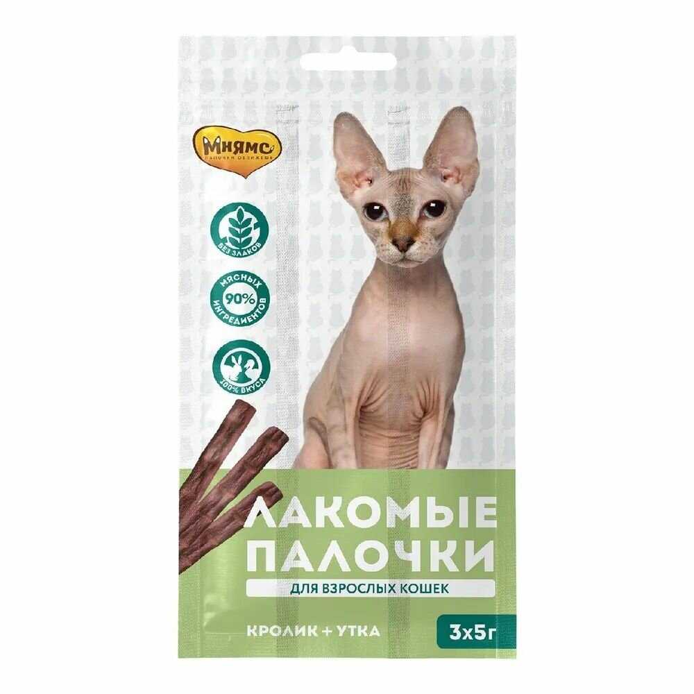 Лакомство для кошек Мнямс Лакомые палочки Утка с кроликом фотография 22
