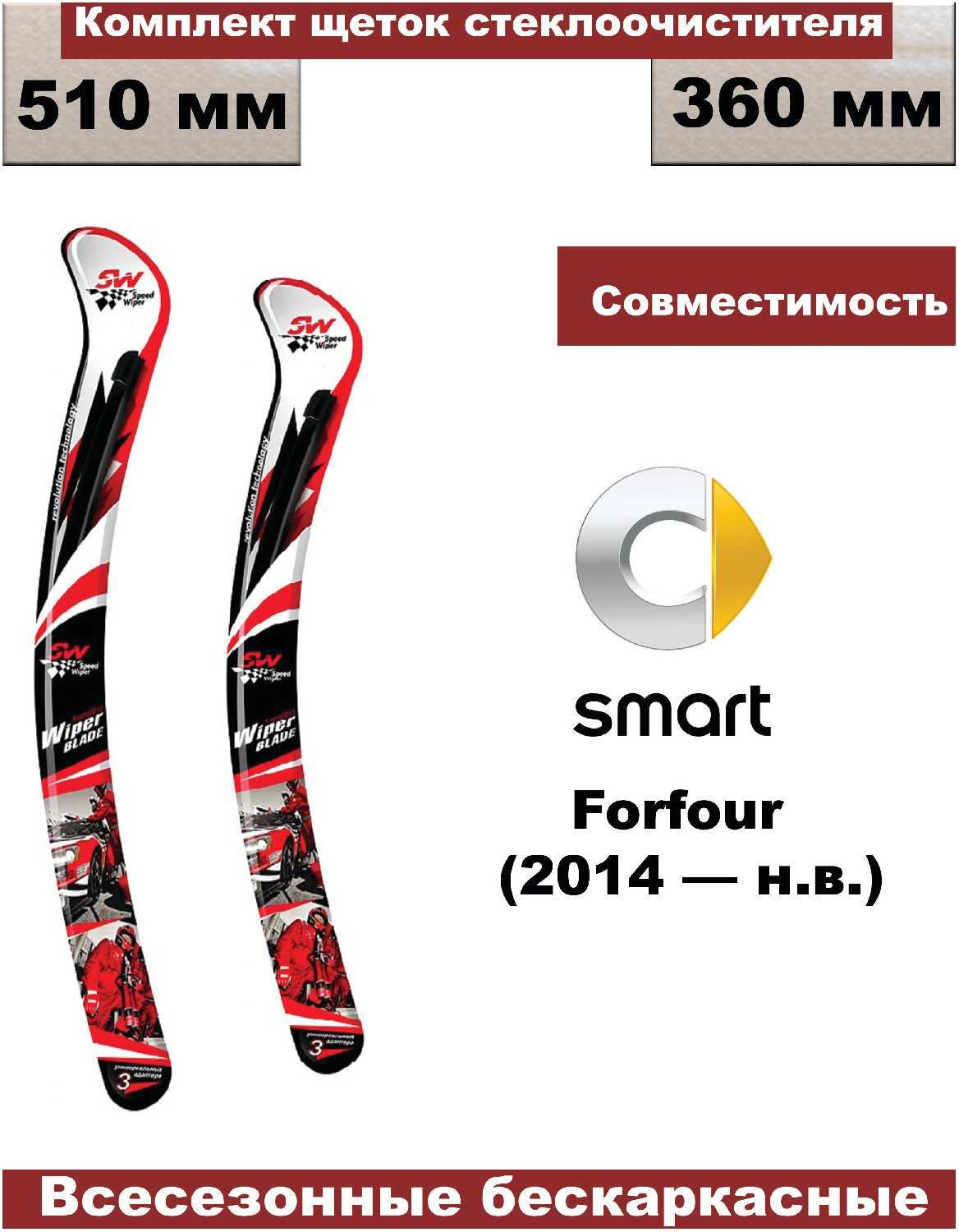 Комплект бескаркасных щеток стеклоочистителей Smart Forfour (2014 - н. в.) - 2 шт.