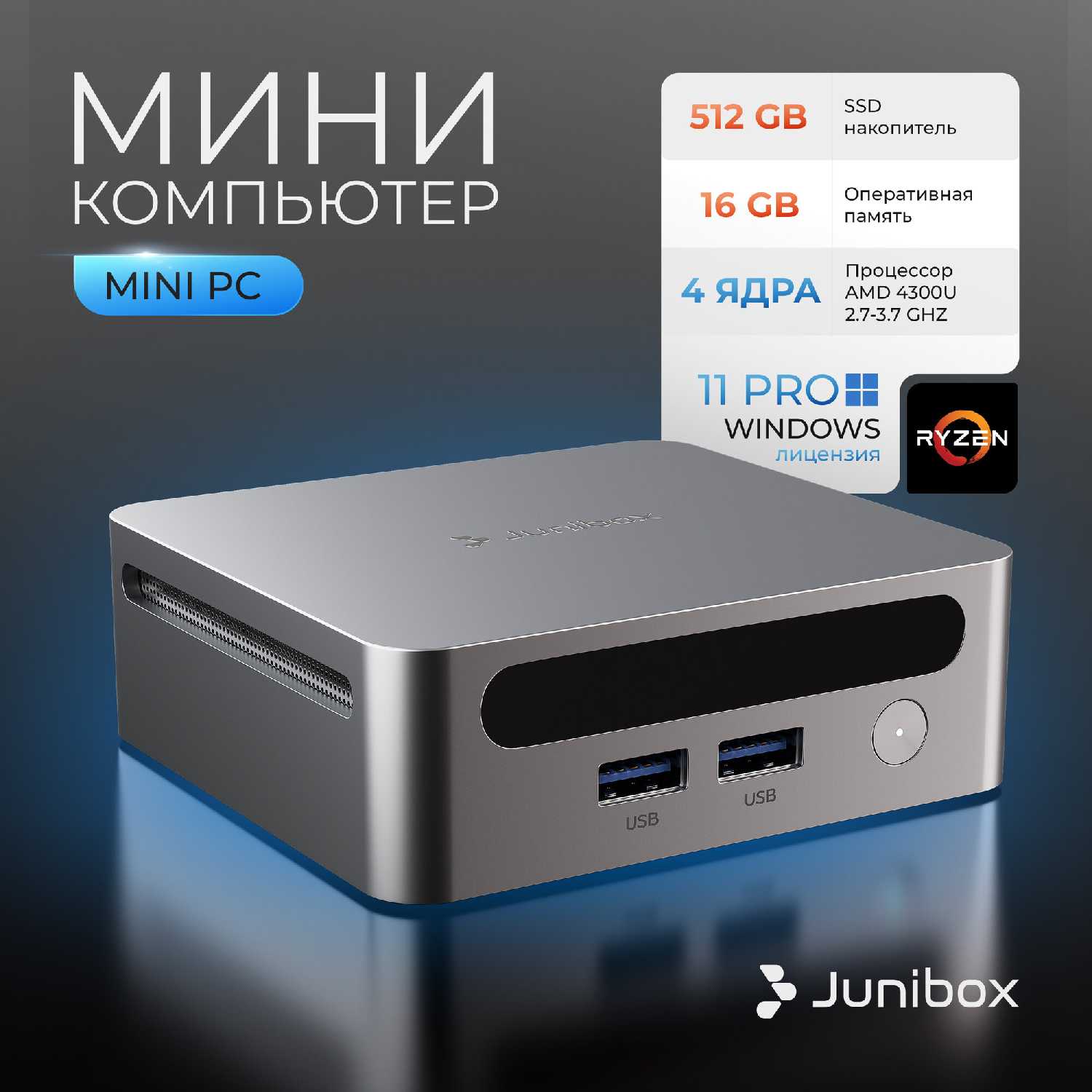 Мини ПК JuniBox i12 (AMD Ryzen 9 5900HX, RAM 16 ГБ, SSD 512 ГБ) фотография 17