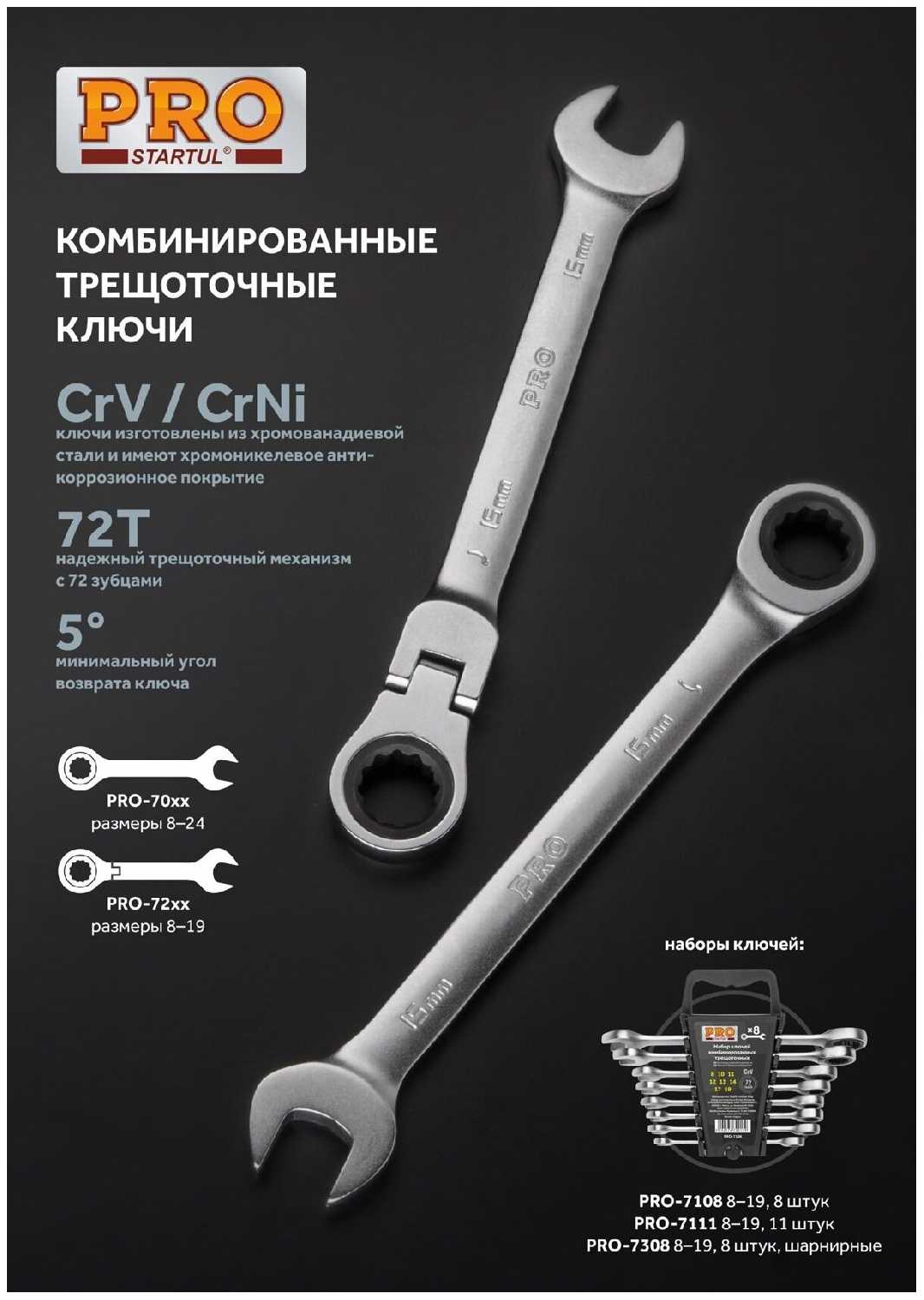 Ключ комбинированный PRO STARTUL Ключ комбинированный 22мм трещоточный (PRO-7022) фотография 1